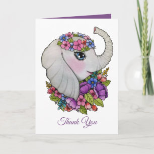 Cartão Elefante Cinto E Flores Selvagens Em Aquarela