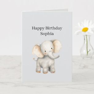 Cartão Elefante Cinza de Safari de Aniversário