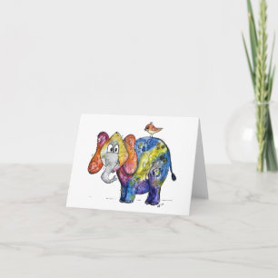 Cartão Elefante Colorido Esbranquiçado