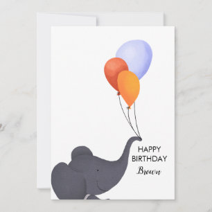 Cartão Elefante com Balões de Aniversário Personalizado