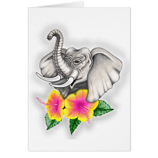 Cartão Elefante com Design de Hibiscus (Frente)