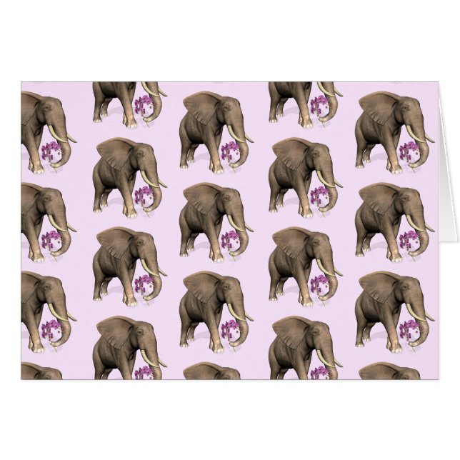 Cartão Elefante Com Orquídea Rosa (Frente Horizontal)