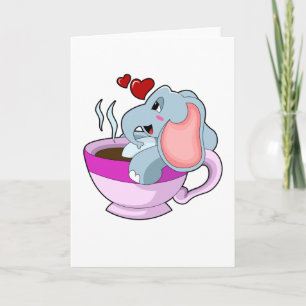 Cartão Elefante com Xícara de Café