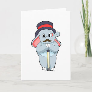 Cartão Elefante como Cavalheiro com Chapéu e Bengala