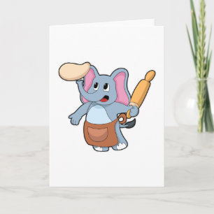 Cartão Elefante como Cozinheiro com rolo de massa & Massa