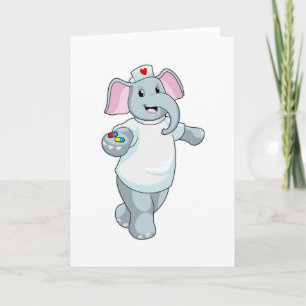 Cartão Elefante como Enfermeira com Medicamento