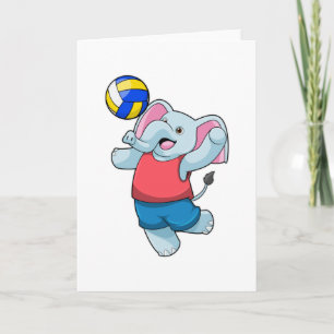 Cartão Elefante como jogador de voleibol com bola de vole