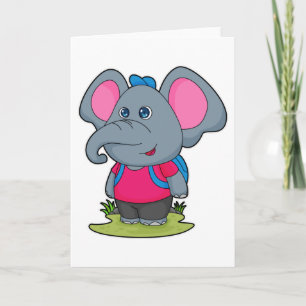 Cartão Elefante como Mochileiro com Mochila