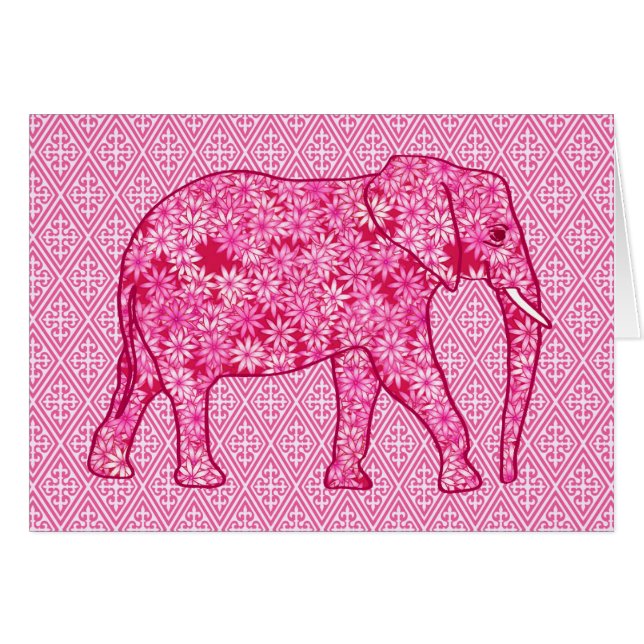 Cartão Elefante da flor - cor-de-rosa fuchsia (Frente horizontal)