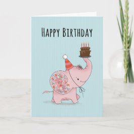 Cartão Elefante de Aniversário com Bolo
