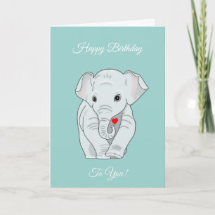 Cartão Elefante de aniversário em azul-turquesa