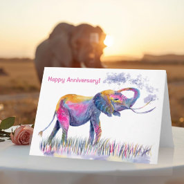 Cartão Elefante de Aquarela Feliz Aniversário