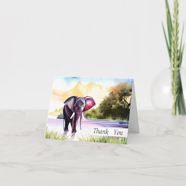 Cartão Elefante de aquarela personalizável (Frente)