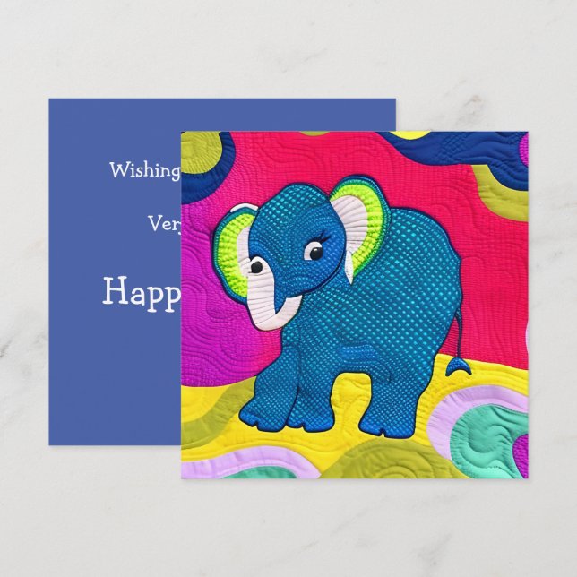 Cartão Elefante De Bebê Azul E Bonito - Design (Frente/Verso)