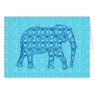 Cartão Elefante de flor de lótus - turquesa
