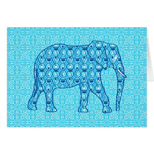 Cartão Elefante de flor de lótus - turquesa (Frente horizontal)