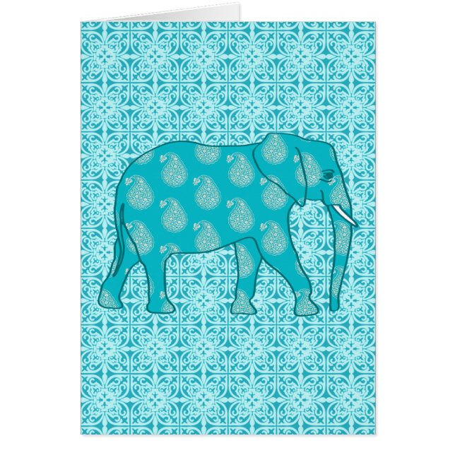 Cartão Elefante de Paisley - turquesa e aqua (Frente)