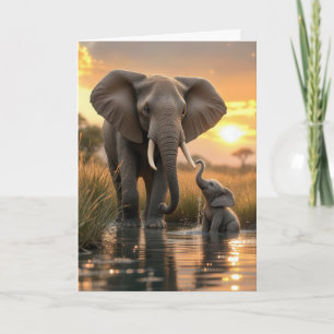 Cartão Elefante dia de as mães Com Bebê
