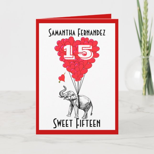 Cartão Elefante doce Quinze (Frente)