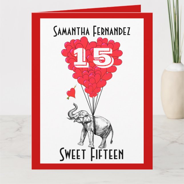 Cartão Elefante doce Quinze (Frente)