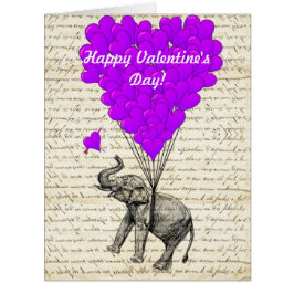 Cartão Elefante e balões dados forma coração