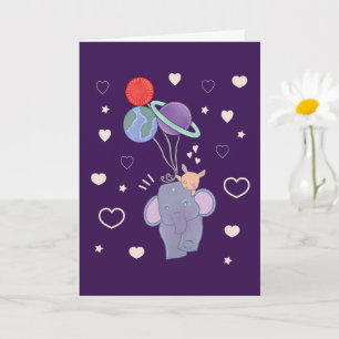 Cartão Elefante e Coelho no Passeio de Balão Espacial   C