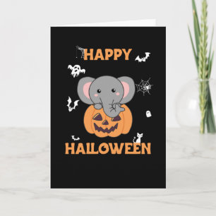 Cartão Elefante No Abóbora Elefante Fofo Feliz Halloween