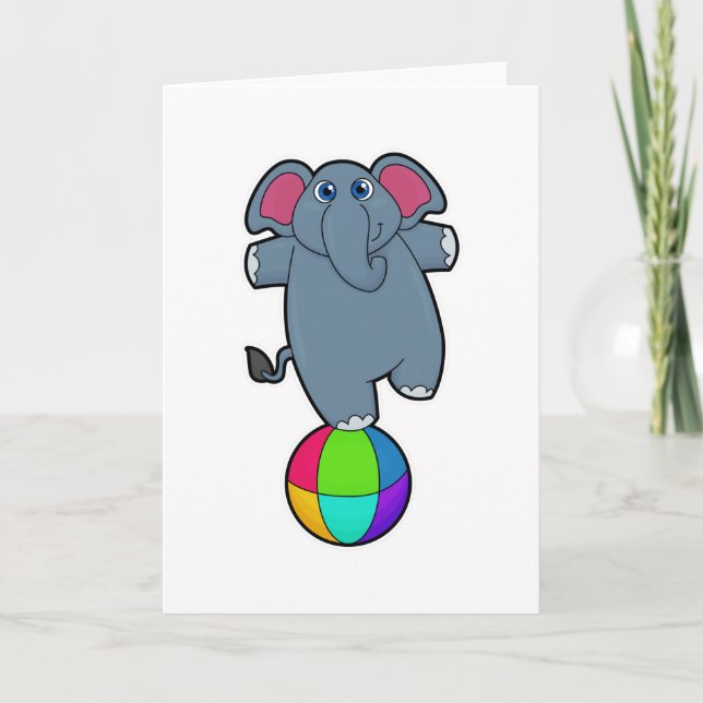 Cartão Elefante no Circo com bola de Circo (Frente)