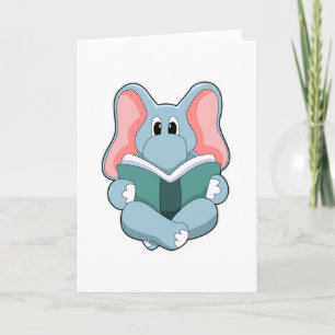 Cartão Elefante no Reading com Livro