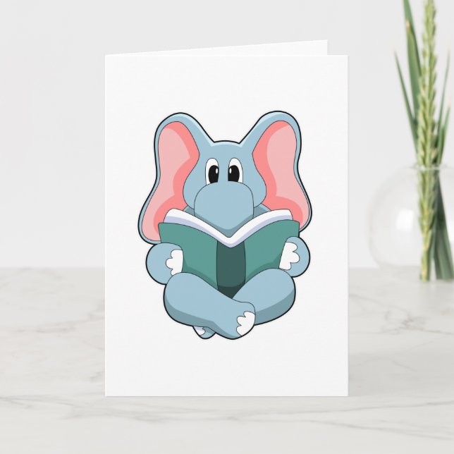 Cartão Elefante no Reading com Livro (Frente)