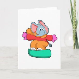 Cartão Elefante no Snowboard com Prancha de Neve