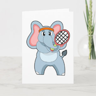 Cartão Elefante no tênis com raquete de tênis