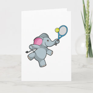 Cartão Elefante no tênis com raquete de tênis