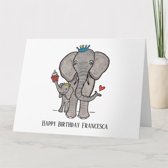 Cartão Elefante Personalizado e Bebê (Frente)