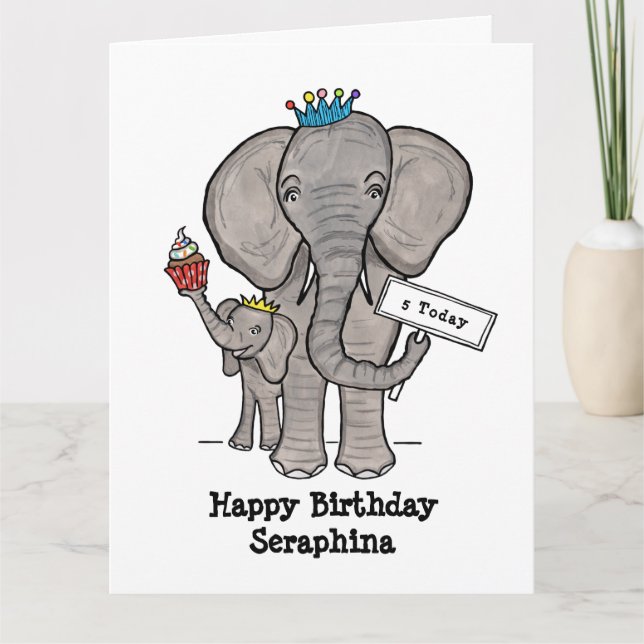 Cartão Elefante Personalizado e Bebê (Frente)