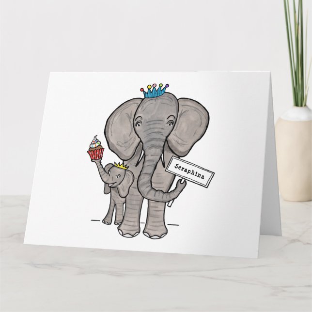 Cartão Elefante Personalizado e Bebê (Frente)