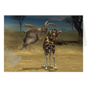 Cartão Elefante Salta Sobre Girafa