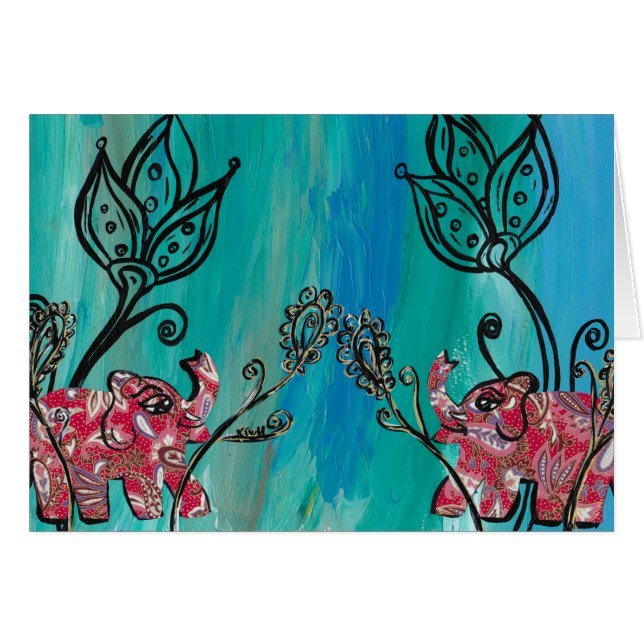 Cartão Elefantes cor-de-rosa (Frente Horizontal)