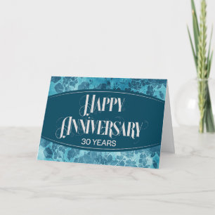 Cartão Elegância Azul Floral Azul do 30 de Aniversário