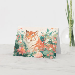 Cartão Elegância do Tigre na Selva em Flor