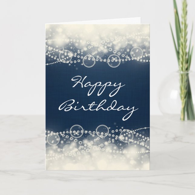 Cartão Elegant Abstract Lace and Pearls Happy Birthday (Frente)