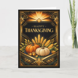 Cartão Elegant Black Gold Art Deco Thanksgiving Harvest