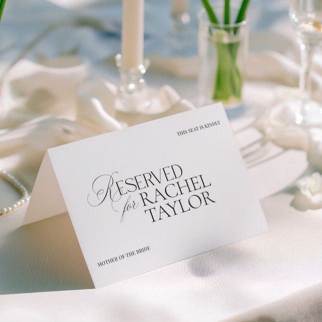 Cartão Elegant Black & White Wedding Reserved Place Card (Elegant Black & White Wedding Reserved Place Card)