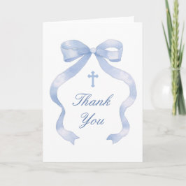 Cartão Elegant Blue Bow Holy Cross Religious Thank You