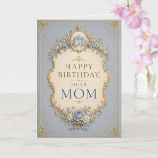 Cartão Elegant Blue & Gold Birthday Card for Mom