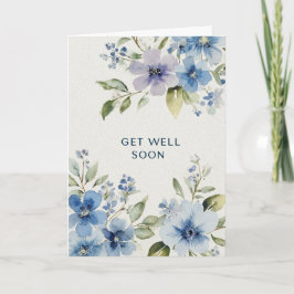 Cartão Elegant Blue Watercolor Floral Get Well Soon
