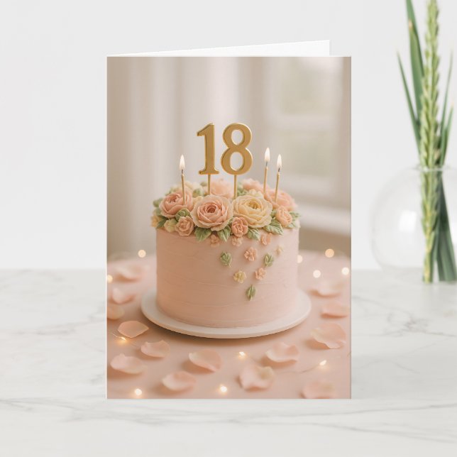Cartão Elegant Blush Floral 18th Birthday Cake  (Frente)