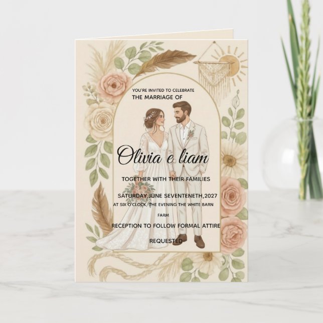 Cartão Elegant Boho Wedding Stationery Suite - Olivia & L (Frente)