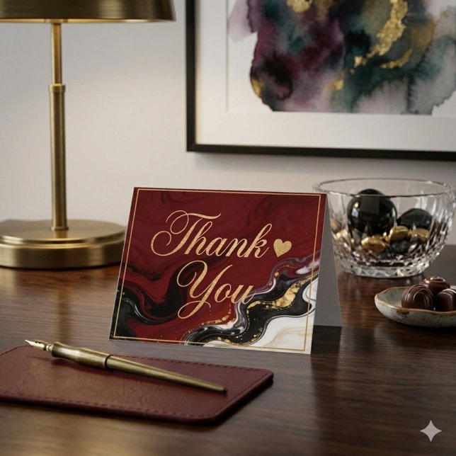 Cartão Elegant Burgundy Marble & Gold Thank You  (Criador carregado)