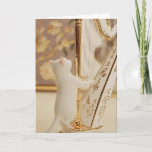 Cartão Elegant Cat Harpist – Greeting Card (Frente)